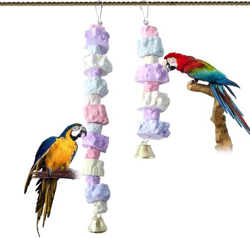 jovani 2 Pack Bird Chewing Toy, Parrot Beak Grinding Stone with Bell, Lava Block Calcium Supplement Food for African Greys Amazon Conure Eclectus Budgies Parakeet Cockatiel Hamster Chinchilla Rabbit in Saudi Arabia