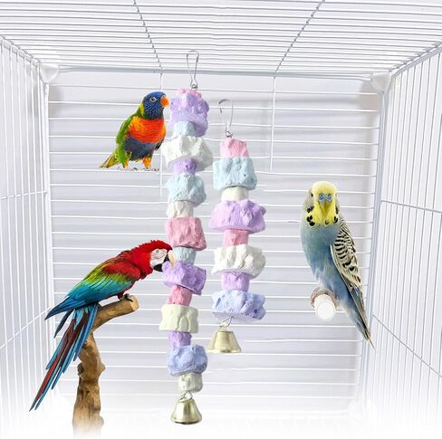 jovani 2 Pack Bird Chewing Toy, Parrot Beak Grinding Stone with Bell, Lava Block Calcium Supplement Food for African Greys Amazon Conure Eclectus Budgies Parakeet Cockatiel Hamster Chinchilla Rabbit in Saudi Arabia