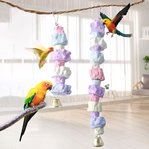 jovani 2 Pack Bird Chewing Toy, Parrot Beak Grinding Stone with Bell, Lava Block Calcium Supplement Food for African Greys Amazon Conure Eclectus Budgies Parakeet Cockatiel Hamster Chinchilla Rabbit in Saudi Arabia
