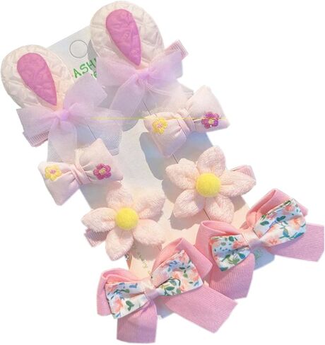 Baby Girl Flower Bow Hair Clip Easter Bunny Ear Hair Clip Hair Accessories 8 Pack TSFJ32 (Pink) in Kuwait
