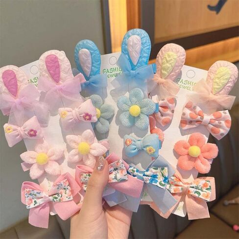 Baby Girl Flower Bow Hair Clip Easter Bunny Ear Hair Clip Hair Accessories 8 Pack TSFJ32 (Pink) in Kuwait