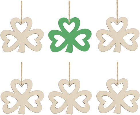 20pcs Shamrock Wood DIY Crafts Cutouts Wooden Shamrock Clover Shaped Hanging Ornaments with Hole Hemp Ropes Gift Tags for Irish Festival St. Patrick's Day Party Decorations in Saudi Arabia