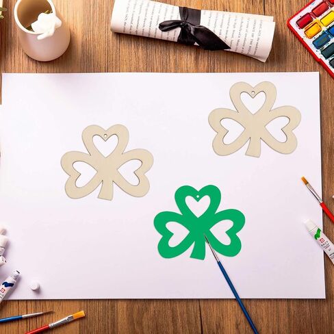20pcs Shamrock Wood DIY Crafts Cutouts Wooden Shamrock Clover Shaped Hanging Ornaments with Hole Hemp Ropes Gift Tags for Irish Festival St. Patrick's Day Party Decorations in Saudi Arabia