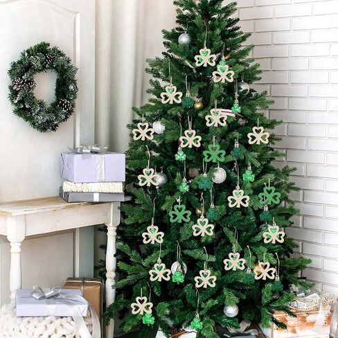 20pcs Shamrock Wood DIY Crafts Cutouts Wooden Shamrock Clover Shaped Hanging Ornaments with Hole Hemp Ropes Gift Tags for Irish Festival St. Patrick's Day Party Decorations in Saudi Arabia