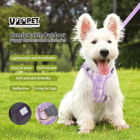 Voopet كلب صغير تسخير والمقود مجموعة الحيوانات الأليفة جرو القط الراحة مبطن شبكة سترة ناعمة خطوة في لا سحب لا خنق عاكس صغير منقوشة جرو تسخير، الأرجواني XS in Saudi Arabia