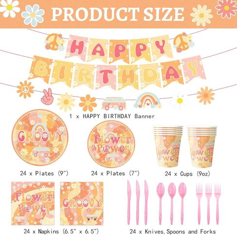 169Pcs Groovy Birthday Party Decorations Include Groovy Birthday Banner Hippie Daisy Paper Plates Napkins for Retro Hippie Rainbow Boho Birthday Party Decorations, Serves 24 in Saudi Arabia