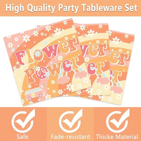 169Pcs Groovy Birthday Party Decorations Include Groovy Birthday Banner Hippie Daisy Paper Plates Napkins for Retro Hippie Rainbow Boho Birthday Party Decorations, Serves 24 in Saudi Arabia