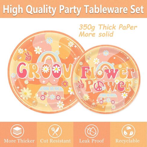 169Pcs Groovy Birthday Party Decorations Include Groovy Birthday Banner Hippie Daisy Paper Plates Napkins for Retro Hippie Rainbow Boho Birthday Party Decorations, Serves 24 in Saudi Arabia