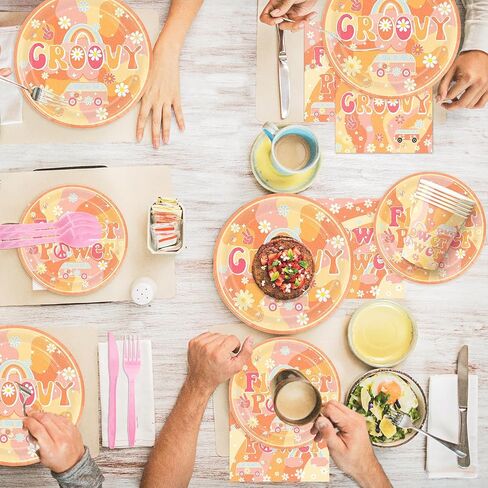 169Pcs Groovy Birthday Party Decorations Include Groovy Birthday Banner Hippie Daisy Paper Plates Napkins for Retro Hippie Rainbow Boho Birthday Party Decorations, Serves 24 in Saudi Arabia
