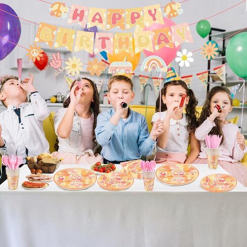 169Pcs Groovy Birthday Party Decorations Include Groovy Birthday Banner Hippie Daisy Paper Plates Napkins for Retro Hippie Rainbow Boho Birthday Party Decorations, Serves 24 in Saudi Arabia