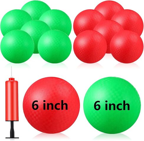 Honoson 12 جهاز كمبيوتر شخصى 6 بوصة ملعب الكرة نطاط نفخ دودج بول كيك بول دودج بول كرات للأطفال البالغين، كرة مطاطية ناعمة مع مضخة للألعاب الرياضية في الهواء الطلق وأنشطة اللعب، الأحمر والأخضر in Kuwait