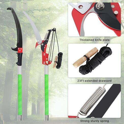 Manual Pole Saw for Tree Trimming, 26Ft Extendable Tree Pruner, Branches Trimmer Set Garden Tools with Sharp Saw Blades and Scissor, Branch Pruner Cutter, Tree Pole Pruner Cutting for Palms and Shrubs in Kuwait