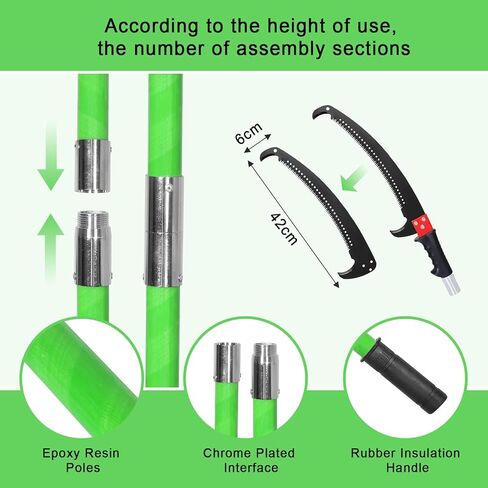 Manual Pole Saw for Tree Trimming, 26Ft Extendable Tree Pruner, Branches Trimmer Set Garden Tools with Sharp Saw Blades and Scissor, Branch Pruner Cutter, Tree Pole Pruner Cutting for Palms and Shrubs in Kuwait