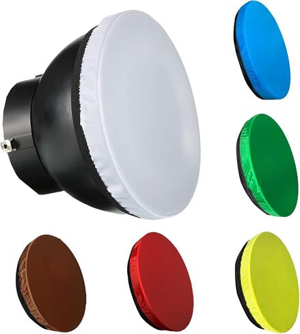 GreatLPT 6 عبوات من جورب ناشر الضوء الناعم مقاس 7 بوصات/180 مم مع شريط مطاطي لضوء استوديو التصوير الفوتوغرافي/عاكس ستروب/عاكس قياسي - أبيض/أحمر/أزرق/أصفر/أخضر/بني in Kuwait