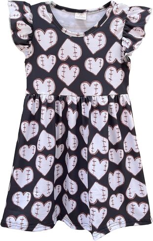 nebljgo Baby Girl Little Sister and Biggest Fan Baseball Football Dress Little Kid Heart Shaped Baseball Infant Dress in Saudi Arabia