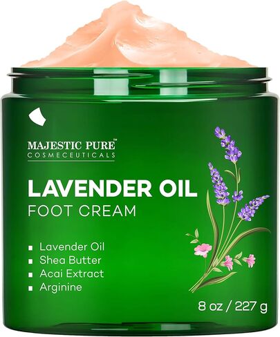 MAJESTIC PURE Lavender Oil Foot Cream, Warming Cream - Calluses, Dry Cracked Feet, Hands, Heels, Elbow, Nails, and Knees - Softens & Moisturizes Skin - 8 oz in Saudi Arabia