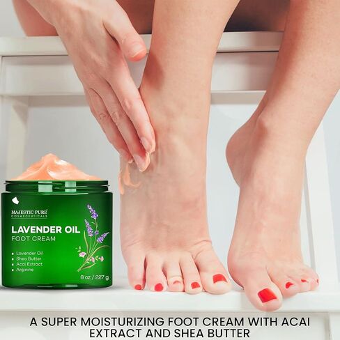 MAJESTIC PURE Lavender Oil Foot Cream, Warming Cream - Calluses, Dry Cracked Feet, Hands, Heels, Elbow, Nails, and Knees - Softens & Moisturizes Skin - 8 oz in Saudi Arabia