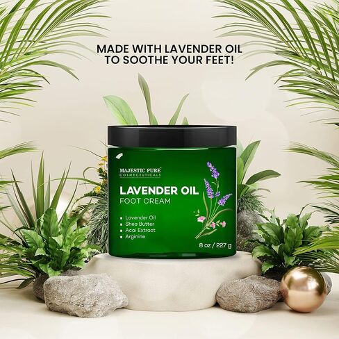 MAJESTIC PURE Lavender Oil Foot Cream, Warming Cream - Calluses, Dry Cracked Feet, Hands, Heels, Elbow, Nails, and Knees - Softens & Moisturizes Skin - 8 oz in Saudi Arabia