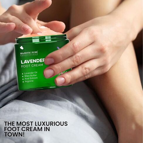 MAJESTIC PURE Lavender Oil Foot Cream, Warming Cream - Calluses, Dry Cracked Feet, Hands, Heels, Elbow, Nails, and Knees - Softens & Moisturizes Skin - 8 oz in Saudi Arabia