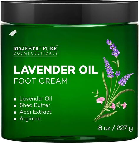 MAJESTIC PURE Lavender Oil Foot Cream, Warming Cream - Calluses, Dry Cracked Feet, Hands, Heels, Elbow, Nails, and Knees - Softens & Moisturizes Skin - 8 oz in Saudi Arabia