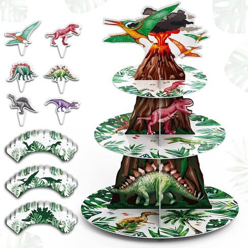 أغلفة كب كيك على شكل ديناصور بألوان مائية 36 قطعة و3 طبقات من الورق المقوى على شكل ديناصور لتزيين حفلات أعياد الميلاد للأطفال، مجموعة لوازم حفلات الحلوى على شكل غابة جوراسية in Kuwait