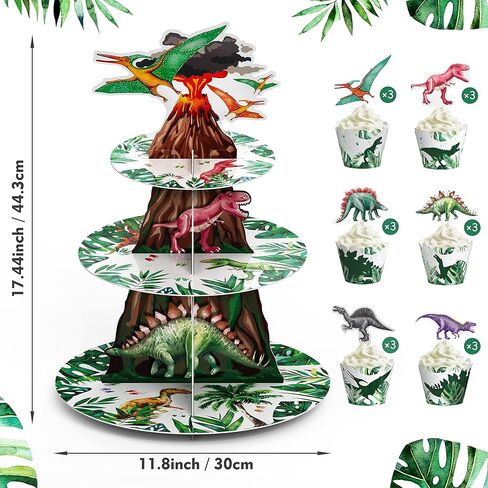 أغلفة كب كيك على شكل ديناصور بألوان مائية 36 قطعة و3 طبقات من الورق المقوى على شكل ديناصور لتزيين حفلات أعياد الميلاد للأطفال، مجموعة لوازم حفلات الحلوى على شكل غابة جوراسية in Kuwait