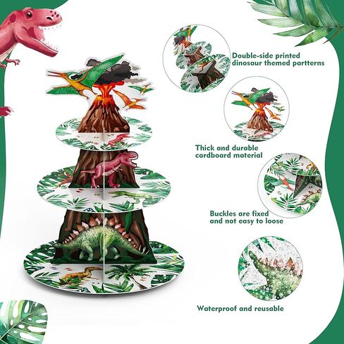 أغلفة كب كيك على شكل ديناصور بألوان مائية 36 قطعة و3 طبقات من الورق المقوى على شكل ديناصور لتزيين حفلات أعياد الميلاد للأطفال، مجموعة لوازم حفلات الحلوى على شكل غابة جوراسية in Kuwait