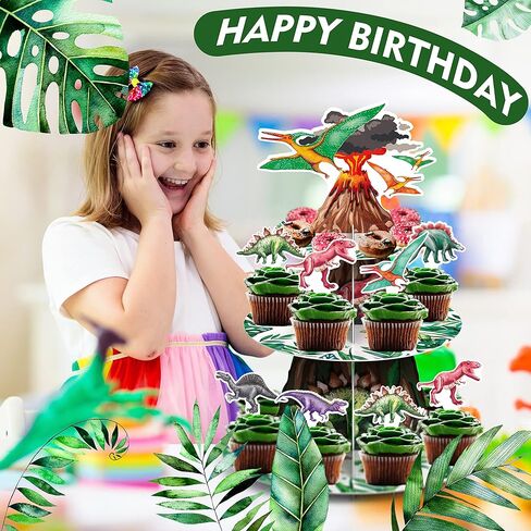 أغلفة كب كيك على شكل ديناصور بألوان مائية 36 قطعة و3 طبقات من الورق المقوى على شكل ديناصور لتزيين حفلات أعياد الميلاد للأطفال، مجموعة لوازم حفلات الحلوى على شكل غابة جوراسية in Kuwait