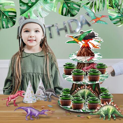 أغلفة كب كيك على شكل ديناصور بألوان مائية 36 قطعة و3 طبقات من الورق المقوى على شكل ديناصور لتزيين حفلات أعياد الميلاد للأطفال، مجموعة لوازم حفلات الحلوى على شكل غابة جوراسية in Kuwait
