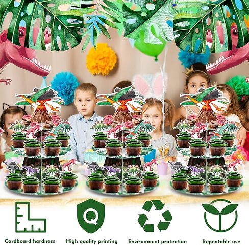 أغلفة كب كيك على شكل ديناصور بألوان مائية 36 قطعة و3 طبقات من الورق المقوى على شكل ديناصور لتزيين حفلات أعياد الميلاد للأطفال، مجموعة لوازم حفلات الحلوى على شكل غابة جوراسية in Kuwait