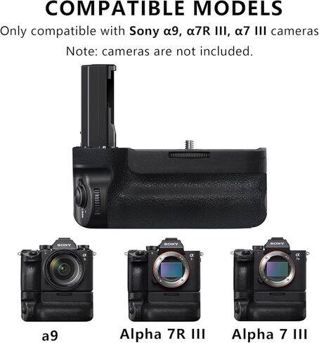 حامل بطارية عمودي VG-C3EM لكاميرات Sony A9 A7III A7RIII، مزامنة جميع الوظائف، يحمل بطاريتين ليثيوم أيون NP-FZ100 قابلة لإعادة الشحن in Kuwait