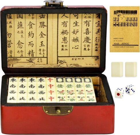 مجموعة بلاط ماجونج الصينية من Fengshuibringluck، لعبة تقليدية مقاس 0.9 بوصة مكونة من 149 قطعة مجموعة ألعاب ماجونج للحفلات والسفر العائلية (التنين وفينيكس) in Saudi Arabia