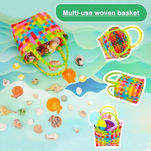 مجموعة ألعاب الشاطئ 22 قطعة من MUYIZI للأطفال + 25 قطعة من حيوانات البحر الأكريليك، دلو قابل للطي، مجموعة مجرفة مع سلة منسوجة وحقيبة شبكية وقوالب رمل، ألعاب رمل الكعك الآيس كريم ألعاب الشاطئ للسفر للأطفال الصغار in Kuwait