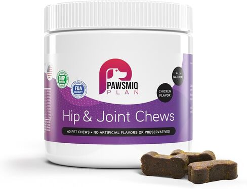 PAWSMIQ PLAN Hip and Joint Chews - Anti-inflammatory Joint Support - Glucosamine, Chondroitin, MSM and Type II Collagen Chews - for Small, Medium & Large Dogs - Increased Joint Care - 60 Ct in Saudi Arabia