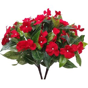 Mynse 2 Pieces Artificial Flower Impatiens for Balcony Garden Bonsai Decoration (Yellow)