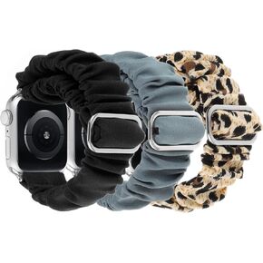 3Pcs Elastic Scrunchies Bands Compatible with Apple Watch Band 38mm 40mm 41mm 42mm 44mm 45mm 46mm 49mm,Adjustable Cloth Strap Stretchy Solo Loop Wristband for iWatch Series 10 9 8 7 6 5 4 3 2 SE Women