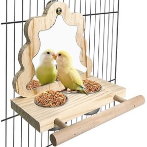 Tfwadmx Bird Parrot Wooden Feeding Cups, Small Bird Feeding Dish Cups Stainless Steel Birds Bowls Food Water Bowls with Bird Food Holder for Cockatiel Parakeet Macaw Finches Lovebirds