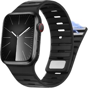 Compatible with Apple Watch Band 49mm 46mm 45mm 44mm 42mm 41mm 40mm 38mm, Magnetic Silicone Sport Band for Apple Watch Ultra 2 Ultra SE Series 10 9 8 7 6 5 4 (49/46/45/44/42mm, Black)