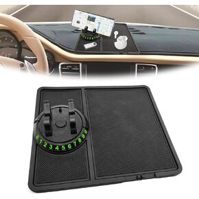 2023 New Multifunctional Anti-Slip Rubber Pad for 4-in-1 Car Universal Dashboard Pad 360°Rotation with Temporary Car Parking Card Number Plate Anti-Shake Pad for Cell Phones, Sunglasses, Keys, Coin