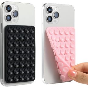 2Pack Silicone Suction Cup Phone Case Mount, Non-Slip Suction Grip Compatible with iPhone and Android Cases, Hands-Free Phone Accessories Holder for Selfies and Tiktok Videos, Black & Pink