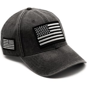 American Flag Baseball Cap - Super Soft Distressed Grey Dad Hat for Men Women - Adjustable Fit with Embroidered USA Patches - One Size Fits Most
