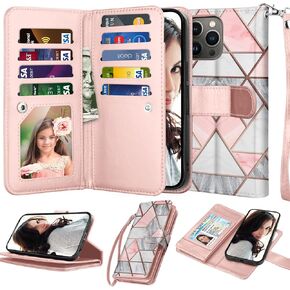 Njjex Wallet Case for iPhone 14 6.1" 2022, for iPhone 14 Case, [9 Card Slots] PU Leather ID Credit Holder Folio Flip [Detachable] Kickstand Magnetic Phone Cover & Lanyard for iPhone 14 [Black]