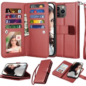 Njjex Wallet Case for iPhone 14 6.1" 2022, for iPhone 14 Case, [9 Card Slots] PU Leather ID Credit Holder Folio Flip [Detachable] Kickstand Magnetic Phone Cover & Lanyard for iPhone 14 [Black] in Kuwait