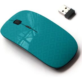2.4G Wireless Mouse with Cute Pattern Design for All Laptops and Desktops with Nano Receiver - Turquoise Squares Pixel Art