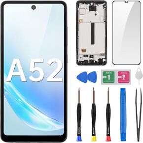 for Samsung Galaxy A52 4G 5G Screen Replacement with Frame - LCD Display Touch Digitizer Full Assembly Fix Glass with Repair Tools Kit SM-A525U A526U