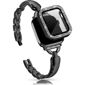 JOYOZY Metal Bands Compatible with Apple Watch Band with Bling Screen Protector Case for IWatch 38mm 40mm 41mm 42mm 44mm 45mm,D-Type Jewelry Curved Piece Bracelet for Apple Watch 9/8/7/6/5/4/3/2/1/SE