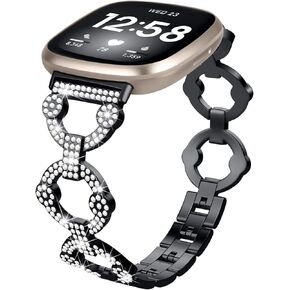 FitTurn Bling Bands Compatible Fitbit Versa 4/Sense 2/Versa 3 Metal Wristband Strap with Diamond Women Girls Matt stainless steel Bracelet adornment band for Fitbit Versa 4/Sense 2/Versa 3 smart watch