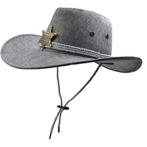 Cowboy Hat Wide Brim Travel Cap Western Cowgirl Hat Outdoor Sun Protect with Badge