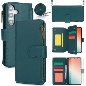 Asuwish Phone Case for Samsung Galaxy A15 5G/4G Wallet Cover with Tempered Glass Screen Protector and Crossbody Wrist Strap Flip RFID Blocking Credit Card Holder Cell A 15 G5 15A Women Girls Rose Gold
