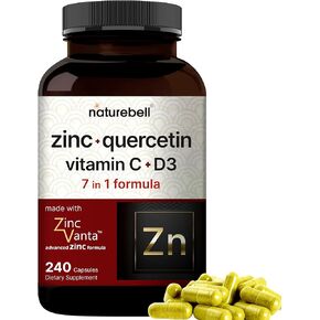 2 Pack Naturebell Zinc Quercetin with Vitamin C & D3, 120 Capsules, Quercetin 1000mg, 4 in 1 Zinc 50mg, Vitamin C 250mg, Vitamin D3 5000 IU - Advanced Immune Defense, ZincVanta, Lung Support